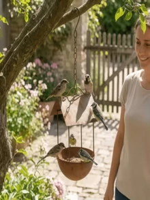 Vintage Rusty Metal Hanging Bird Bath With Canopy, Outdoor Garden Tree-Mounted Wild Bird Water Basin, Durable Retro Garden Decor, Attracts Wild Birds - A - View 4