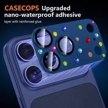 CASECOPS 1pc Blue & Orange Diamond Camera Lens Protector, Compatible With IPhone, Colorful Rhinestone Camera Lens Cover, 9H Tempered Glass With AR Anti-Reflection, Full Coverage 360° All-Around Protection, Shockproof, Scratch-Resistant, Waterproof, Fits Phone Cases, 0.2mm Ultra-Thin Fit, Easy Installation, Decorative Sapphire Coating Camera Protector Film, High-Definition Photo Quality - Colorful Diamond Blue - View 3