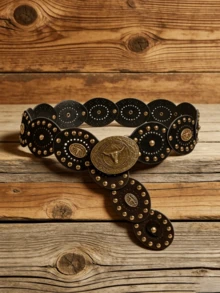 Tête de taureau en patchwork de daim noir à motif de tête de taureau