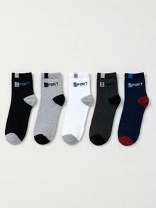 1/5 Pairs Men's Breathable Sports Socks, Fashion Letter Print, High Elasticity, Outdoor Running Socks - Multicolor - View 12