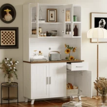 White Wooden Effect Sideboard 114 X 40 X 190 Cm - White and Brown - View 5