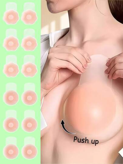 6 Stück Damen Silikon-Brustwarzenabdeckungen zum Hochziehen, wiederverwendbare Brustpads, selbstklebende unsichtbare Brustwarzenabdeckungen, geeignet für verschiedene Anlässe