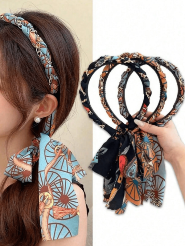 1pc Vintage Pattern Long Ribbon Jagged Headband, Suitable For Women's Daily Wear, Can Organize Messy Hair, Showcase Personal Elegant, Applicable For Braiding, Washing Face, Dating, Traveling, Matching Clothes, Photography And Other Scenarios, A Fashionable Hair Accessory Choice For Spring And Summer, Also A Great Gift For Mother's Day