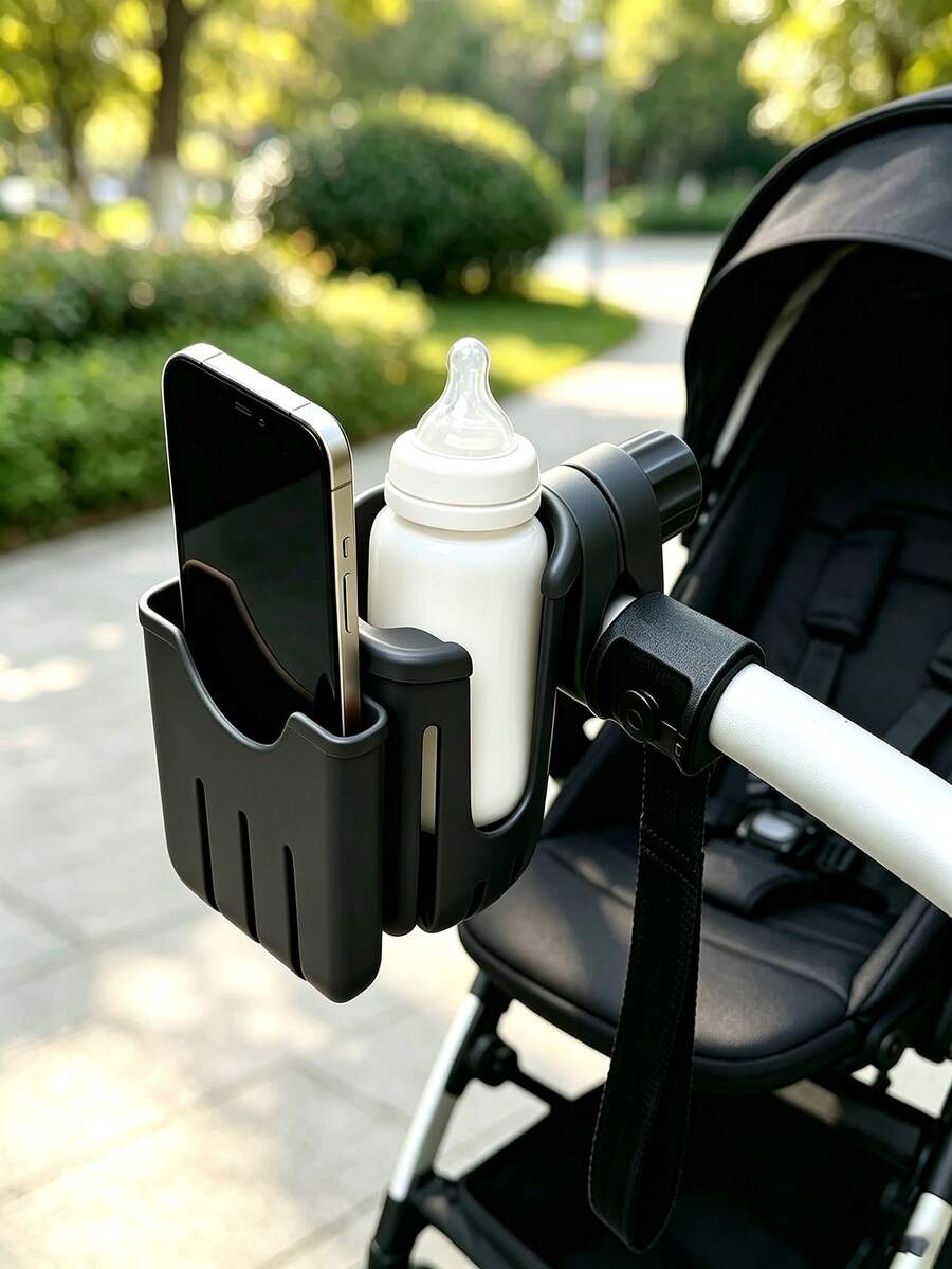 1件裝嬰兒推車杯架兼手機架 2合1多功能支架，適用於媽媽的嬰兒奶瓶架、推車水瓶架，通用自行車水瓶架，適合騎士使用