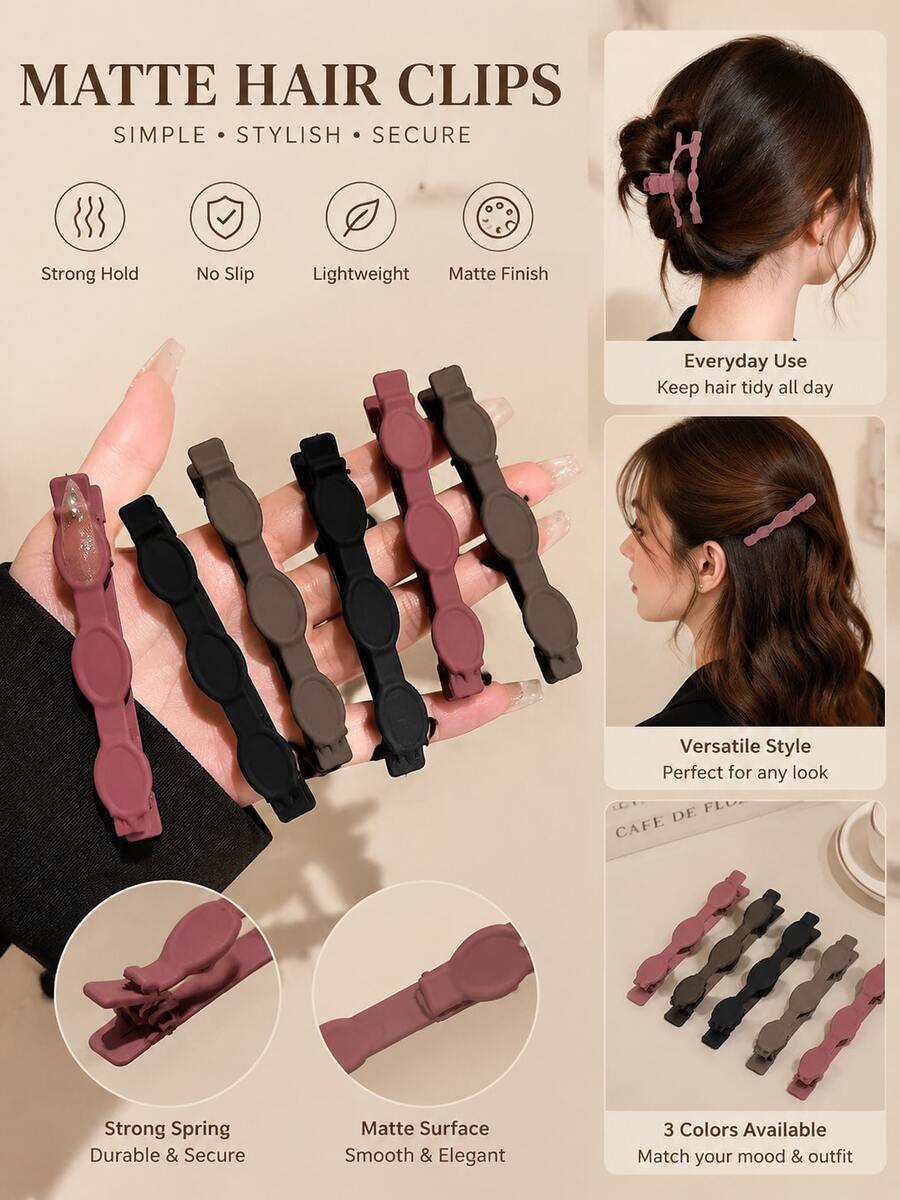 1pc Women's Black ABS Decorative Side Hair Clip, Minimalist & Casual Style Fashion Hair Accessory, Suitable For Daily Use Claw Clip, Hair Clip, Hair Claw, Hair Clip Ornament, Suitable For School Supplies - Multicolor - View 1