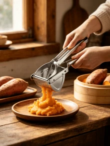 1pc Labor-Saving Clip-On Potato Masher With Fine Perforated Filter Screen, Manual Grinder And Crusher For Fruits And Vegetables To Make Baby Complementary Food. - Multicolor - View 4
