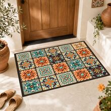 1件裝復古波希米亞風印花長條地毯，居家地板墊，玄關門墊，室內入口墊，臥室床邊墊，廚房墊，廚房長條地毯，適用於客廳、洗衣房、浴室 - 彩色 - 查看 1