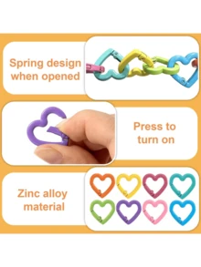 8/16pcs Random Color Heart-Shaped Spring Keychain Clips - Bag, Wallet, Handbag Key Ring Hooks - DIY Handmade Clips, Valentine's Day Accessories - Multicolor - View 9