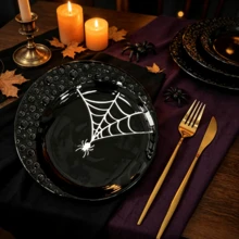 LECHENG HOUSEHOLD 2pcs, Novelty Halloween Ceramic Plates, 8.5 Inch And 8 Inch, 3D Spider, Ghost Pattern, Scalloped And Moon-Shaped Plates, Black, Candy Dish, Dessert Plate, Pasta Plate, Decoration, Theme Party, Gift, Dishwasher - Multicolor - View 6