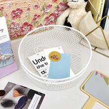High Quality Cream-Colored Minimalist Iron Wire Desktop Storage Basket, Essential For Home, Dorm, And Office - White - View 5