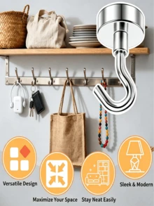 1/5/10/20pcs Heavy Duty Strong Magnetic Hooks, No Drilling Required, Can Hang Magnets And Adhesives, No Nails Needed For Hanging, Suitable For Refrigerator, Kitchen, Grill, Garage And Storage Space. Damage Free Wall Magnetic Hooks, Heavy Duty Magnetic Hooks, Refrigerator Fishing Magnet Nails, Ultra-Strong Magnetic Hooks. - Silver - View 6