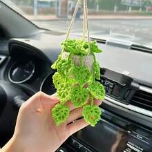1件編織波希米亞風植物車用掛飾，可愛鉤針車用掛飾植物籃裝飾後視鏡配件 - A - 查看 2