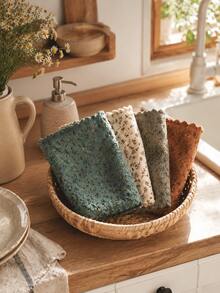 4/1pc Vintage Printed Thick Kitchen Dish Cloths, Absorbent Oil-Resistant Square Cleaning Towels, Easy-Clean Stain-Resistant Household Rags, Multi-Purpose Cloth For Dishwashing Table Wiping, Practical Housewarming Graduation Season Gift - Vintage Floral Rags - View 2
