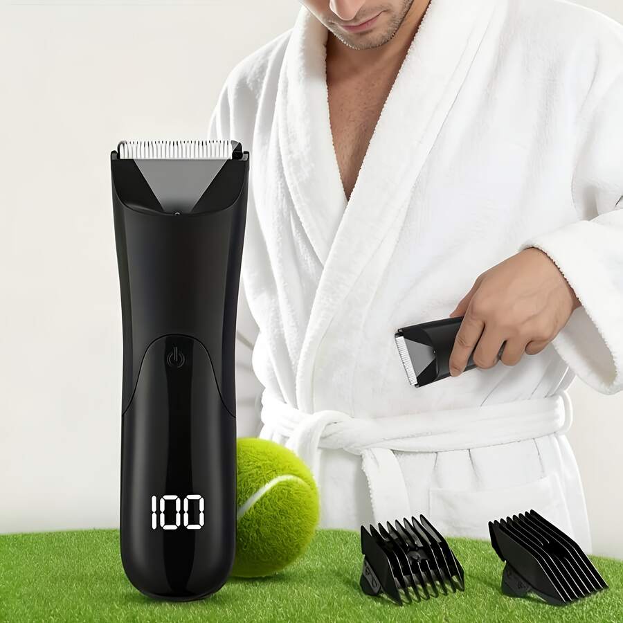 MIGUAN Men's Body Hair Trimmer & Shaver - Dual-Head, Ceramic Blades, USB-C Rechargeable, LED Display, Ideal For Groin & Body Grooming