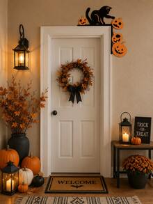 Halloween Door Corner Decor, Black Cat Ghost Door Frame Top Ornament, Spooky Pumpkin Entryway Wall Decor, Gothic Style Halloween Home Decoration, Indoor Front Door Corner Hanging Sign, Haunted House Party Decoration, Apartment Classroom Fireplace Decor - Multicolor - View 5