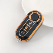 Suitable For Fiat 500/Panda/Punto/Panda 3-Button Car Key Cover, Luxury Electroplated Full Coverage Anti-Scratch Anti-Drop TPU Protective Shell, Unisex Fashion Button Style Key Fob Accessory, Car Key, Auto Accessory, Key Cover - Fiat - View 4