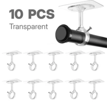 16pcs, 10/8/4pcs, No-Drill Ceiling Curtain Rod Bracket, Heavy-Duty Self-Adhesive, Adjustable Hook For 1.2in Diameter Rod, Ideal For Home & Commercial Use In Wardrobe, Bedroom, Living Room - Transparent - View 3