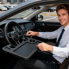 Portable Car Steering Wheel Table - Car Tabletop, Thickened Material, Sturdy And Non-Slip, Durable Multi-Functional Dining Workbench, Suitable For Laptop And Car Use, Durable Plastic Material, Steering Wheel Tray, Easy To Clean|General Motors - Black [Steering Wheel Tray] - View 13