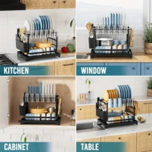 1/3/4 buah, Rak Piring Meja Dapur Stainless Steel Dua Lapis Kapasitas Besar, Rak Pengering Dapur Multifungsi Tahan Karat dan Tahan Lama, Rak Penyimpanan Peralatan Dapur yang Hemat Ruang dan Dapat Dilepas - Penopang Tebal, Dengan Fungsi Pengeringan, Pemisahan Kering dan Basah, Cocok untuk Mangkuk, Piring, Peralatan, Talenan, dan Tutup Panci. Rak Penyimpanan Pengering Dapur Dua Lapis Kapasitas Besar, Perabot Dapur Logam Tahan Karat, Rak Penyimpanan Dapur Kompak, Alat Penyimpanan Dapur Multifungsi Praktis, Gaya/Warna Acak. - MultiWarna - View 5