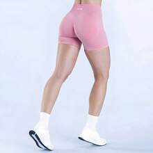 DYFINE  Women's Seamless Elastic Butt Lifting Shaping Yoga Fitness Gym Running Sports Shorts - Light Rose - View 2