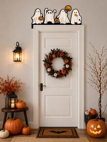 Halloween Door Corner Decor, Black Cat Ghost Door Frame Top Ornament, Spooky Pumpkin Entryway Wall Decor, Gothic Style Halloween Home Decoration, Indoor Front Door Corner Hanging Sign, Haunted House Party Decoration, Apartment Classroom Fireplace Decor - Multicolor - View 4