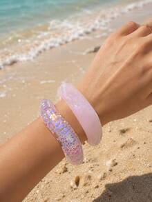 2pcs Pink Resin Bracelet Set, Suitable For Women, Y2K Cute Fashion Jewelry, Daily Wear, Holiday Gift - Multicolor - View 3