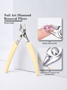 Upgraded Cream White Heavy-Duty Nail Art Rhinestone Remover Pliers, Gemstone & Diamond Decor Wire Cutter With Card Packaging, Multifunctional Comfortable-Grip Manicure Tool For Salon Artists, DIY Home Nail Art, Halloween & Christmas Gifts - Multicolor - View 2
