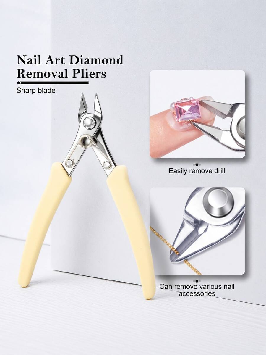 Upgraded Cream White Heavy-Duty Nail Art Rhinestone Remover Pliers, Gemstone & Diamond Decor Wire Cutter With Card Packaging, Multifunctional Comfortable-Grip Manicure Tool For Salon Artists, DIY Home Nail Art, Halloween & Christmas Gifts