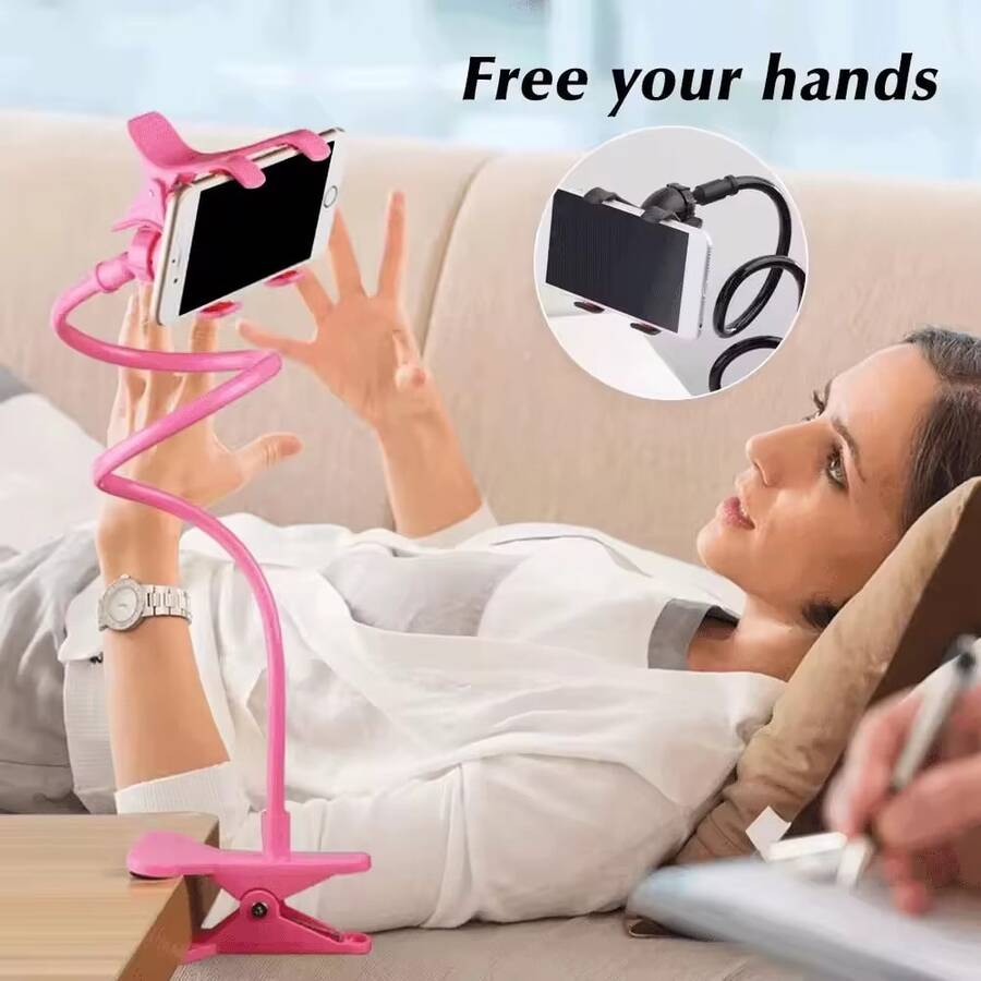 1/2pcs Universal Phone Holder Flexible Slouchy Bracket Adjustable Phone Clip Bedside Desktop Mount Bracket Smartphone Stand - Pink - View 1