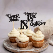 12pcs Creative Shiny Black 18th Birthday Sweet 16 30th Birthday Happy Birthday Cupcake Toppers Decorations 18th Anniversary Birthday Party Decor - Multicolor - View 6
