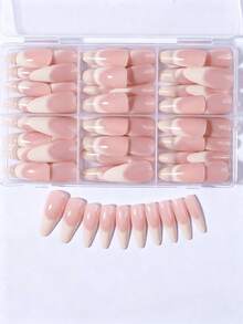 180片裝（6款混色）長杏仁形奶白色漸層設計穿戴甲，壓克力假指甲套組，含1件果凍膠與1件指甲锉 - 彩色 - 查看 4