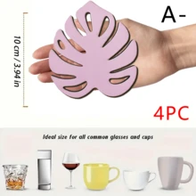 4pcs/Set Monstera Leaf Wood Coasters, Heat-Insulating And Non-Slip To Protect Tabletops, Home, Kitchen, And Dining Table Decorations, Bohemian Style Drink Mats. - Multicolor - View 14