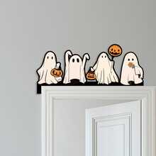 Halloween Door Corner Decor, Black Cat Ghost Door Frame Top Ornament, Spooky Pumpkin Entryway Wall Decor, Gothic Style Halloween Home Decoration, Indoor Front Door Corner Hanging Sign, Haunted House Party Decoration, Apartment Classroom Fireplace Decor - Multicolor - View 6