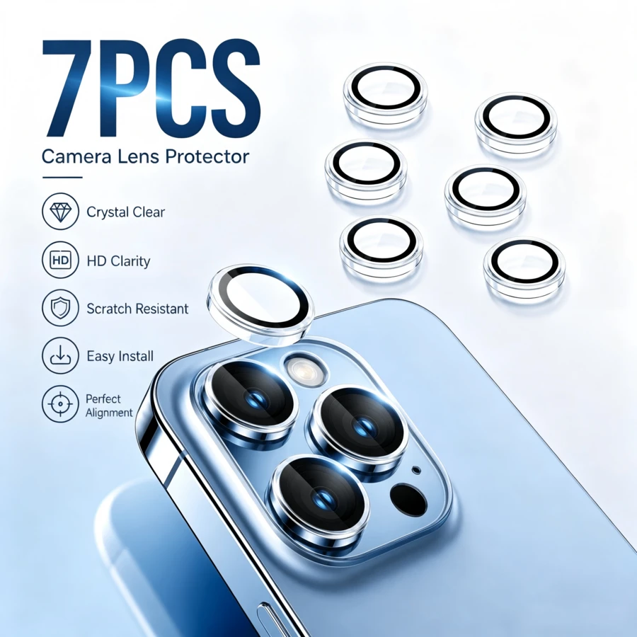 XINHONGYU 7件裝超清晰鋼化玻璃相機鏡頭保護貼,適用於 Duo-Phone 17 Pro Max,9H 硬度鋼化玻璃,高清晰透明,相容於 16 Pro Max、16e、17 Air、14、13、12、11、15 Pro、14 Pro,完美貼合,耐刮耐用,相容於手機殼 - 無色 - 查看 1