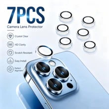 XINHONGYU 7件裝超清晰鋼化玻璃相機鏡頭保護貼，適用於 Duo-Phone 17 Pro Max，9H 硬度鋼化玻璃，高清晰透明，相容於 16 Pro Max、16e、17 Air、14、13、12、11、15 Pro、14 Pro，完美貼合，耐刮耐用，相容於手機殼 - 無色 - 查看 16