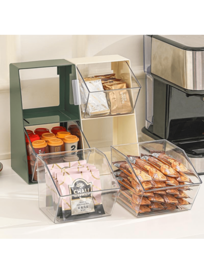 Desktop Organizer, Large Capacity Tea Bag Storage Box With 2 Drawers, Transparent Coffee Capsule Storage Compartment For Storing Cosmetics, Creamer, Sugar, Coffee Capsules, Snacks, Stationery, Cookies, Hair Ties