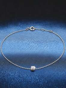 1pc S925 Sterling Silver Minimalist Ins Style Single Diamond Thin Bracelet, Korean Personalized Fresh Elegant High-End Simple Hand Accessory, Light Luxury Niche Fashion Versatile Women's Jewelry For Daily Wear, Casual, Layering, Gift - Diamond - View 4