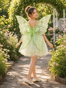 Girls Glitter Butterfly Fairy Wings Set, Fairy Princess Costume Wings, Suitable For Halloween Party Role Play - A - View 6