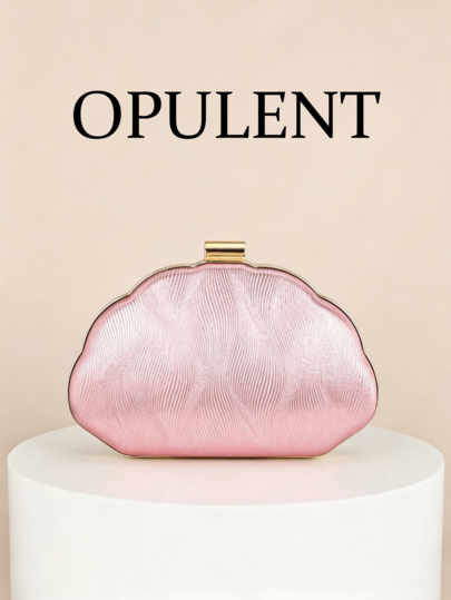 1 pieza Bolso de noche con forma de concha de PU con textura ondulada, cierre metálico minimalista, diseño de nicho, versátil para vestido de novia, vestido de dama de honor, bolso pequeño de caja dura con cadena cruzada