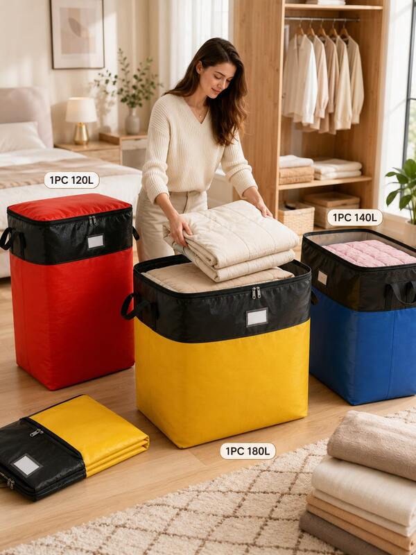 1 Tas Pindahan Ekstra Besar dengan Resleting. Sempurna untuk Pindahan, Perjalanan, dan Penyimpanan. Desain Persegi Panjang Kapasitas Besar Menghemat Ruang dan Dapat Menyimpan Pakaian, Perlengkapan Tidur, dan Barang-barang Rumah Tangga. Tahan Lama dan Mudah Dibawa.