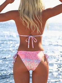 Spring/Summer New Leopard Print Bikini Set, Halter Tie Design, Beach Vacation, Date, Party - Multicolor - View 4