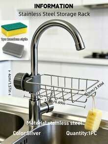 1pc Faucet Storage Rack, Knob Fixed, Easy Disassembly & Installation - Hollow Drainage Design - Kitchen Sponge Holder, Bathroom Accessory Drainable Organizer - Multicolor - View 15