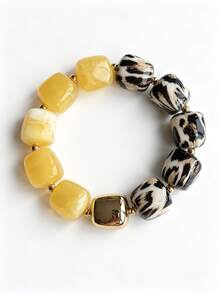 1pc Leopard Print Chunky Women's Bracelet, Marble Pattern Resin Beads Elastic Stretch Style, Exaggerated Animal Print Lightweight Stackable Bangle, Unique Gift - Leopard Print Mixed With Multiple Colors - View 16