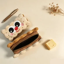 Cartoon Sandwich Plush Pencil Case, Large Capacity Soft Stationery Bag, Kawaii Makeup Storage Pouch For School Office Supplies - Cookie Pencil Case - View 2