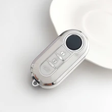 Suitable For Fiat 500/Panda/Punto/Panda 3-Button Car Key Cover, Luxury Electroplated Full Coverage Anti-Scratch Anti-Drop TPU Protective Shell, Unisex Fashion Button Style Key Fob Accessory, Car Key, Auto Accessory, Key Cover - Fiat - View 3