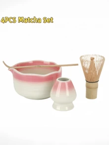 Set Teh Matcha Jepang 1/4/5/7 buah, Termasuk Mangkuk Matcha Keramik, Pengaduk Bambu, Sendok Teh, Saringan Teh, Set Upacara Teh Lengkap, Kemasan Kotak Hadiah - merah muda dan putih - View 5