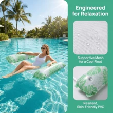 Hamac gonflable multifonction 4-en-1, convient aux adultes pour la piscine, la plage et les activités nautiques, lit flottant de piscine multifonction en PVC, fonction chaise longue et radeau, idéal pour les voyages et la piscine à domicile - Monstera - Voir 8