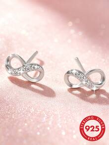 1 Pair S925 Sterling Silver Micro-Inlaid Zirconia Number 8 Shaped Stud ...