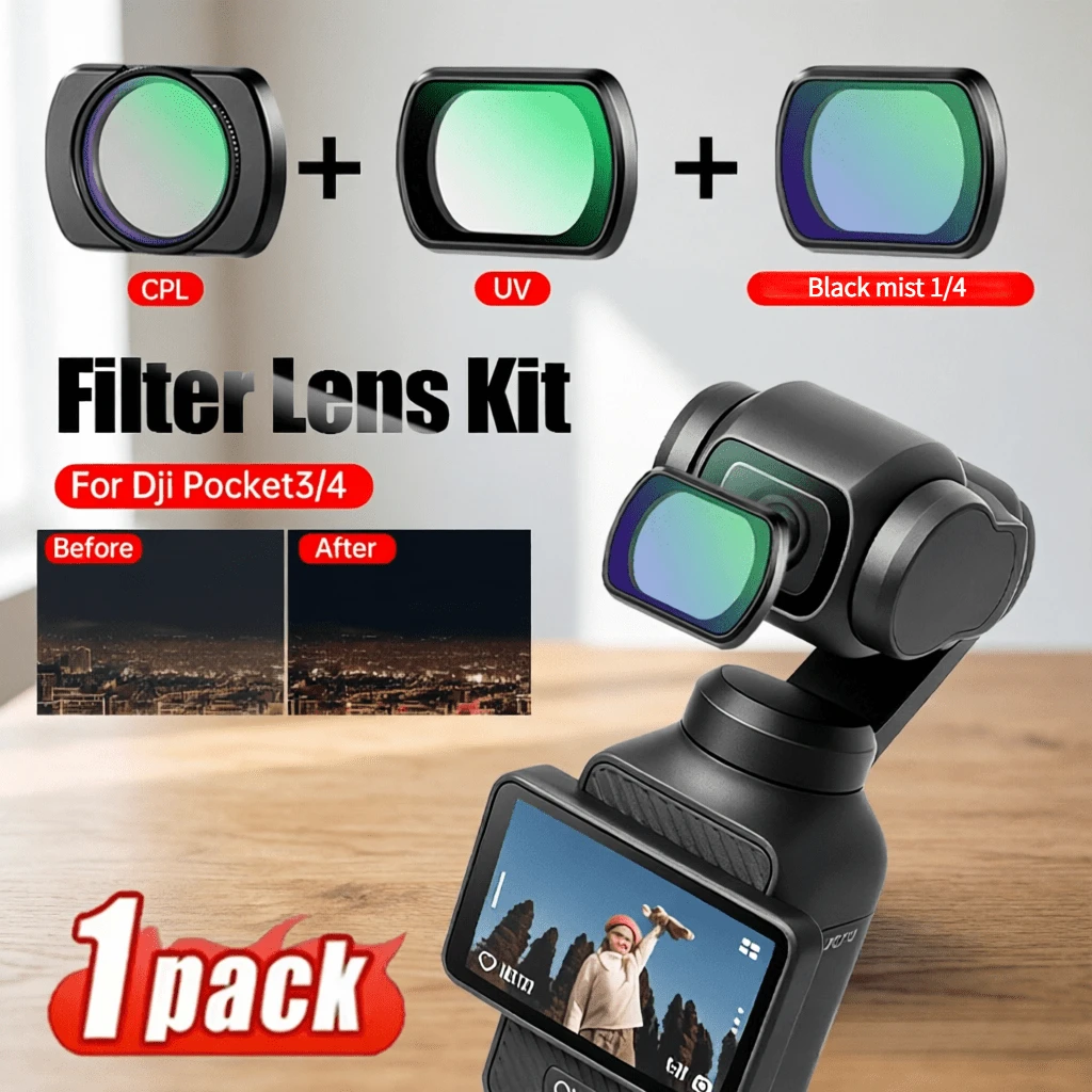 1片磁吸式CPL濾鏡/UV濾鏡/黑柔濾鏡/ND2-32,適用於 Osmo Pocket 3/4鏡頭,磁吸安裝系統,高透光減光鏡頭保護濾鏡 - 查看 1