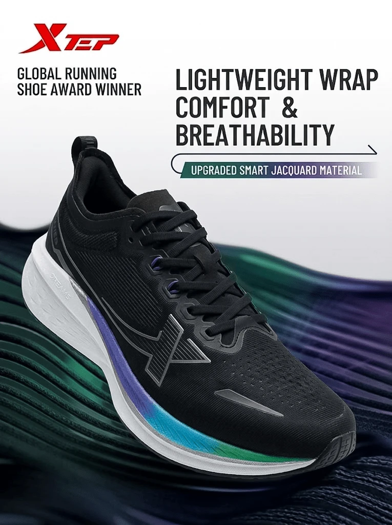 XTEP--5-Min Pace 2.0 Running Shoes Men's Spring Professional Shock Absorption Couple Running Shoes Couple Sports Shoes Black - Black - View 1